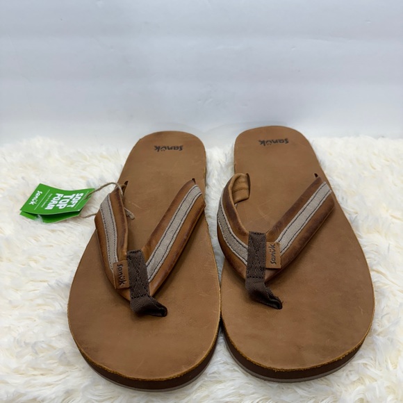 NWT Sanuk Hullsome Men’s Leather Flip Flops Size 13 - Picture 3 of 6